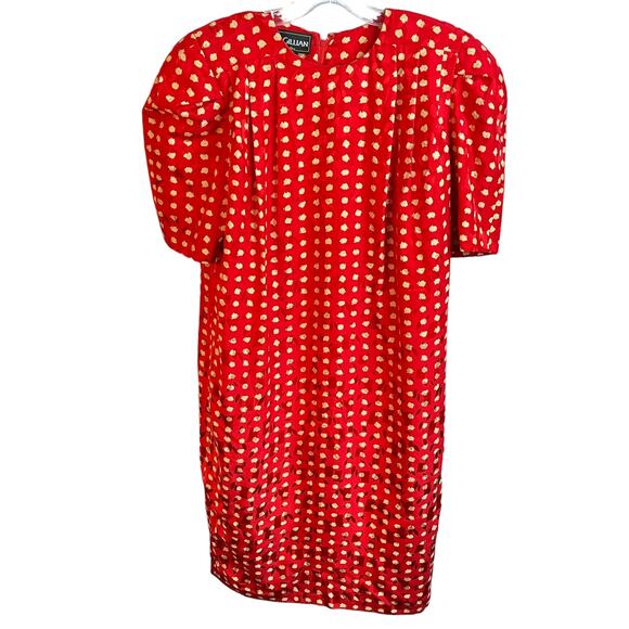 Vintage St. Gillian Silk Dress Size 14 Red Gold - Picture 1 of 10